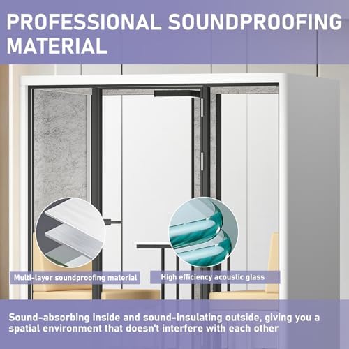 Outdoor Office Pod Booth with Audio Privacy - Smart Sound Booth with White Modern Style,Soundproof Room with Light,Ventilation,Socket for Small Studio,Live Streaming Room(82.67IN) - Image 4