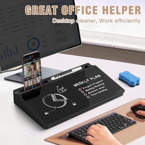 SELEAD Desktop Glass Whiteboard with Storage, 5 Markers and 1 Eraser, Black - Image 2