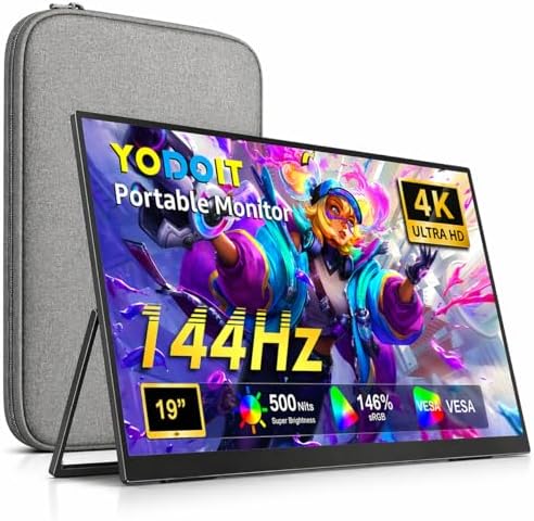 Yodoit Portable Monitor 19" 4K UHD QLED 144Hz 146% sRGB Travel Gaming Monitor Screen Display with USB Type C Port and Built-in Speakers Compatible with PC, Xbox Black by Stayconnectedstayproductive