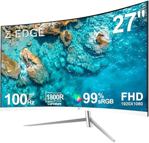Z-Edge 27 inch Curved Computer Monitor, FHD 100Hz White PC Monitor, HDMI by ZZ-EDGE