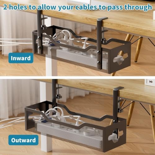 Under Desk Cable Management Tray Black, Litwaro Cable Management Under Desk No Drill, Cable Organizer with Clamp for Wire Management, Cord Organizer No Damage to Desk for Office, Home - Image 5