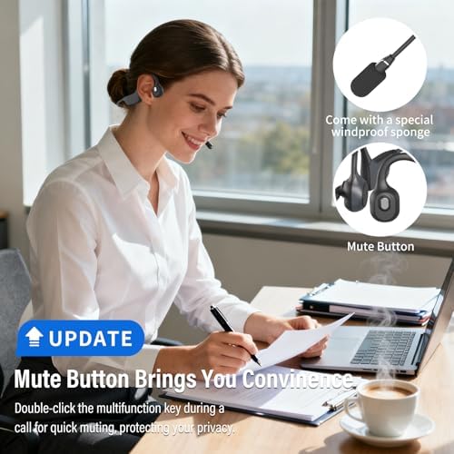 SANOTO Bone Conduction Headphones with Mic, Bluetooth Headset with Microphone Noise Canceling & Mute, Wireless Headset with Sponge Microphone Windscreen, Open Ear Headphones for Work Driving Call - Image 3