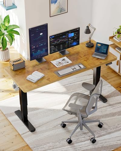HUANUO 71x30 Inch 3-Stage Legs Electric Standing Desk,Large Height Adjustable Office Desk with Brushless Motor,Stand Up Desk with 4 Memory Presets & 2 Hooks,Computer Desk for Home Office,Vintage Brown - Image 2