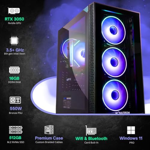 NOVATECH Phantom - Prebuilt Gaming PC Desktop Computer - RTX 3050 - Intel i7 Xeon 3.5GHz - 16GB RAM - 512GB M.2 SSD WiFi/BT, Win 11 Pro - Gaming Computer Tower, Pre Built PC Gaming - 1 Year Warranty - Image 2