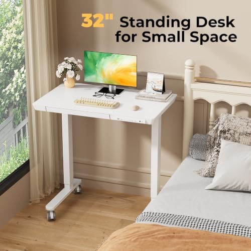 32" Electric Standing Desk with Drawer, Rolling Laptop Desk - Image 3