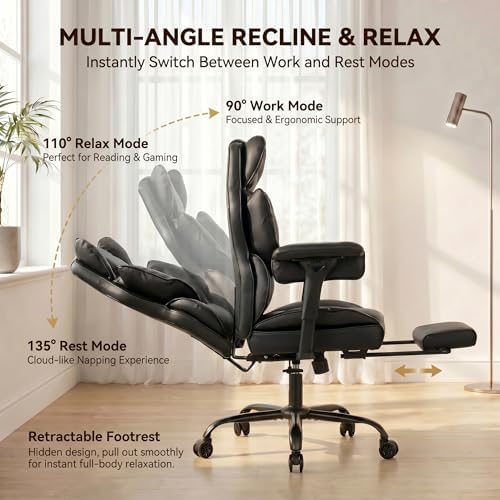 Big and Tall Gaming Office Chair 400lbs - Heavy Duty Ergonomic Computer Desk Chair with Footrest, Adjustable Armrests, High Back PU Leather with Racing Style (Black) - Image 4