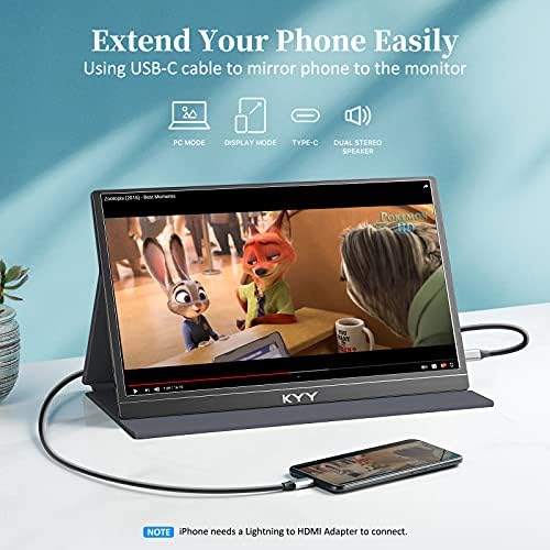 KYY Portable Monitor 15.6" 1080P FHD External Portable Laptop Monitor K3-1 - Image 4