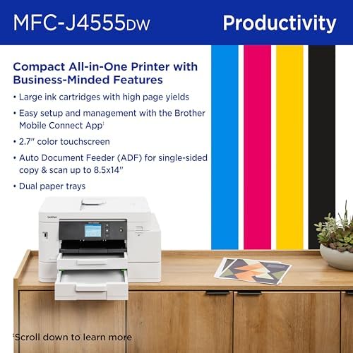 Brother INKvestment 4555 Wireless Color Inkjet All-in-One Printer with 2.7” Color Touchscreen and 2 Paper Trays | Includes Refresh Subscription Trial(1) (MFC-J4555DW) - Image 5