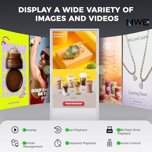 JIYANG 32 Inch Digital Signage Display Kiosk, Indoor Floor Standing LCD Advertising Display with Android Media Player, HDMI/USB/WiFi Input Auto Split Screen(White) - Image 2
