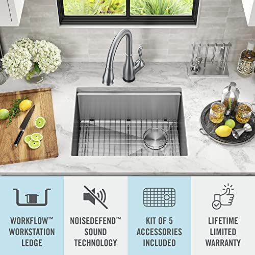 DELTA FAUCET Lorelai 23-inch Workstation Kitchen Sink Undermount 16 Gauge Stainless Steel Single Bowl with WorkFlow Ledge and Kit of 5 Accessories, 95B9132-23S-SS - Image 3
