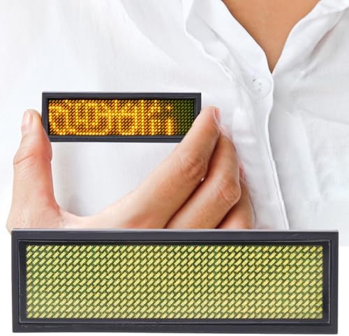 Dioche Blue Led NLED Name Badge Scrolling Message Tag - Display Up to 550 Chinese Characters/750 English Characters - Ideal for Airports, Malls, and Events - Rechargeable, Bright, and (Yellow) - Image 2