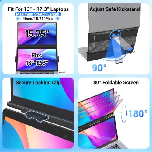 Laptop Screen Extender, 15.6" Ultra-Light & Thin Dual Monitor Extender with 1080P FHD IPS, Eye Care & Neck-Friendly, USB-C/HDMI Plug-Play Portable Monitor for Mac/Win/Android, Fits 13-17" Laptops - Image 6