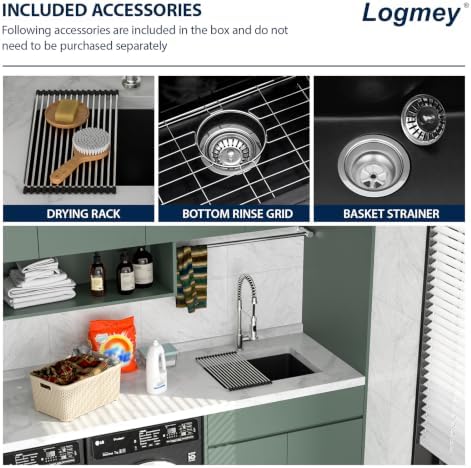 Logmey 24 Inch Black Undermount Laundry Sink - Image 5