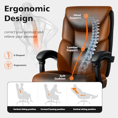 WAILOR 400lbs Office Chair with Foot Rest, Reclining Big and Tall Office Chair with Lumbar Support Spring Cushion, High Back PU Leather Computer Chair,Comfy Desk Chair for Home Office - Image 4
