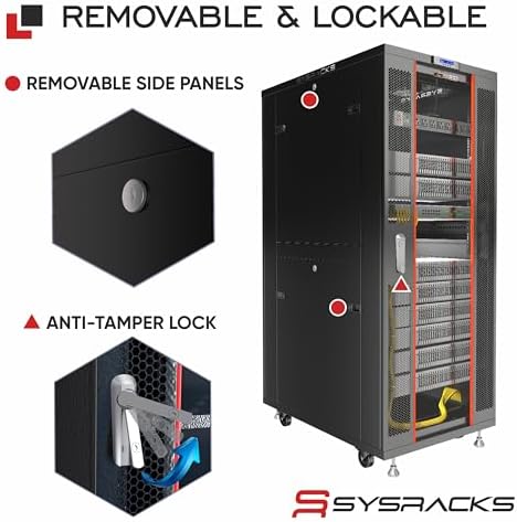 37U Home Server Rack Cabinet – 19" Floor Standing Network Rack Enclosure, 39" Deep with Glass Door, Fans, PDU & Shelf for NAS, Router, Switch & AV Equipment - Image 5