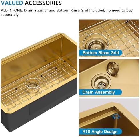 36"x19" Brushed Gold Undermount Kitchen Sink Ledge Workstation - Image 7