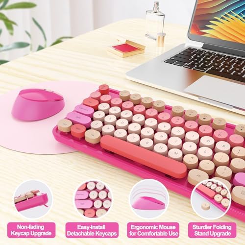 SkyGive Wireless Keyboard and Mouse Combo, Ergonomic Full Size Typewriter Retro Round Keycaps Keyboard, Compatible with Windows, PC, Perfer for Home and Office Keyboards （Red） - Image 6