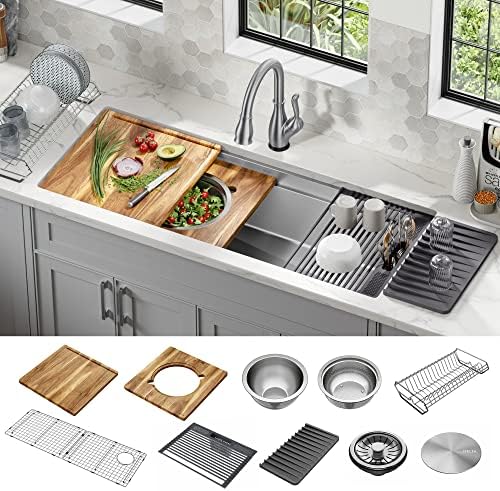 DELTA FAUCET Lorelai 45-inch Workstation Kitchen Sink Undermount 16 Gauge Stainless Steel Single Bowl with 2-Tier WorkFlow Ledge and Chef’s Kit of 11 Accessories, 95BA132-45S-SS - Image 2