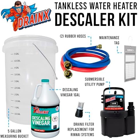 DrainX Tankless Water Heater Flushing Kit Includes Pump, Hoses, 5-Gallon Bucket, Concentrated Vinegar, and Replacement Filter for Rinnai Systems - Image 2