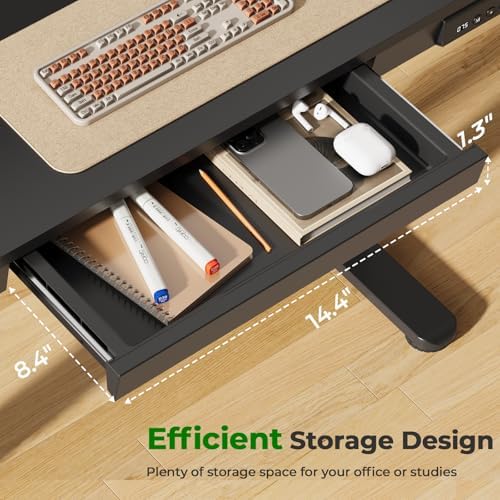 35" Electric Standing Desk with Drawer, 4 Lockable Wheels - Image 4