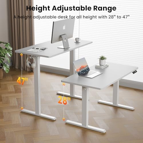 WALKINGDESK 40x24 Inches Height Adjustable Electric Standing Desk with 2 Hooks for Home Office, Ergonomic Sit Stand up Desk with Splice Board, White - Image 4