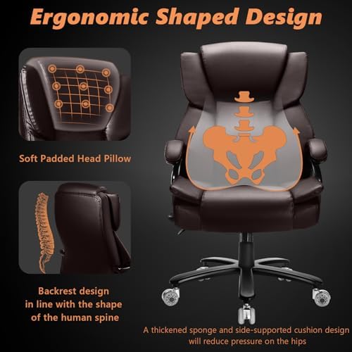 500lbs Big and Tall Office Chair with Dual Rubber Wheel and Pocket Spring Cushion, Comfy Heavy Duty Office Chair for Low Back Pain Relief, Large Executive Desk Chair with Adjustable Lumbar Support - Image 6