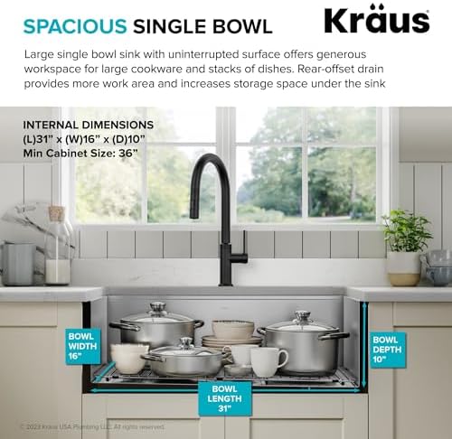 KRAUS Kore 33-Inch Farmhouse Workstation 16 Gauge Single Bowl Stainless Steel Kitchen Sink with Accessories, KWF210-33 - Image 4