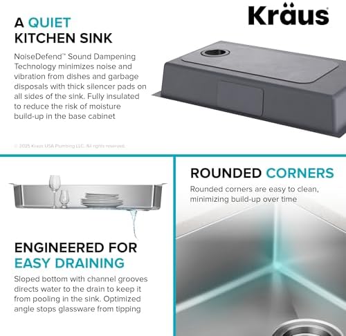 KRAUS Fairlane 33-inch ADA Compliant Undermount Single Bowl 18-Gauge Stainless Steel Kitchen Sink, KHU640-33-5.5 - Image 7