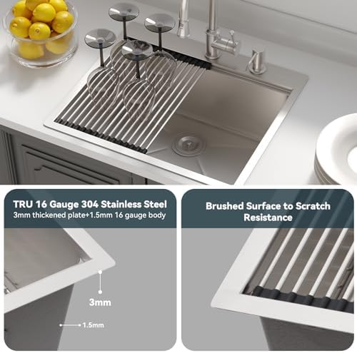Lordear Drop In Kitchen Sink 25 Inch Stainless Steel Drop In Workstation Sinks 16 Gauge Ledge Workstation 25x22 Drop-in Topmount Single Bowl Kitchen Sink With Accessories - Image 5
