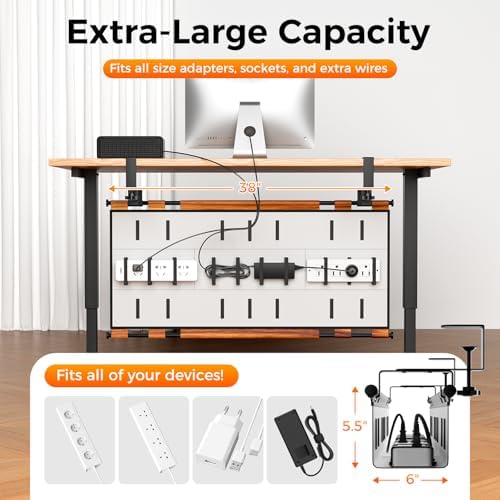 No Drill Thickened Under Desk Cable Management,38.5In,Wood-Grain - Image 2