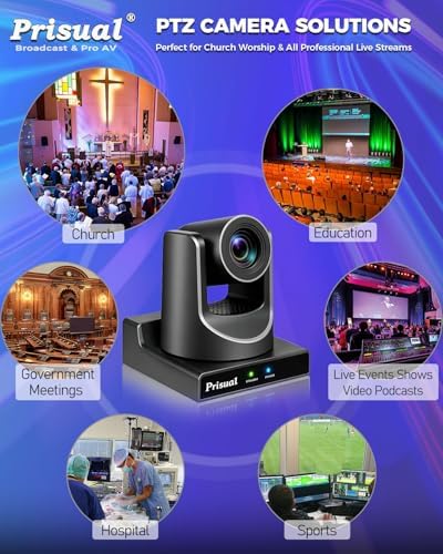 Prisual 5th Gen AI Auto Tracking PTZ Camera, 20X Optical Zoom, Broadcast Ready, PoE, 3G-SDI, HDMI, USB 3.0, LAN, Free NDI Upgrade for Church Worship, Education, Live Streaming - Image 6