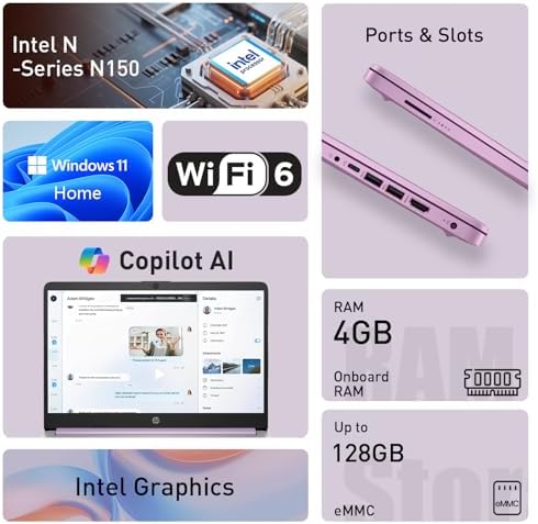 HP Ultrabook 14 Laptop Computer Business Study & Home 2026, MS Office for The Web + Windows 11 Home, Quad-Core Intel CPU, 128GB SSD, WiFi 6, Red - Image 2