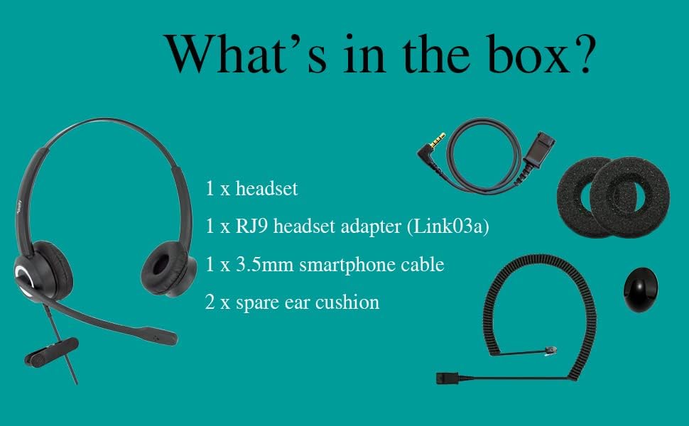 Office Phone Headset HD Voice for Aastra Allworx AltiGen Digium IPitomy Telephones, RJ9 & 3.5mm Adapter Cable (Binaural) - Image 2