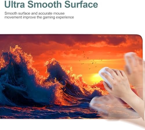 Sunset Waves Gaming Mouse Pad 31.5"x11.8" Large Extended Pad Desk Mat Anti-Slip Rubber Base & Durable Stitched Edges for Gamers Smooth Mouse Pad Writing Surface for Desk Office/Home - Image 6