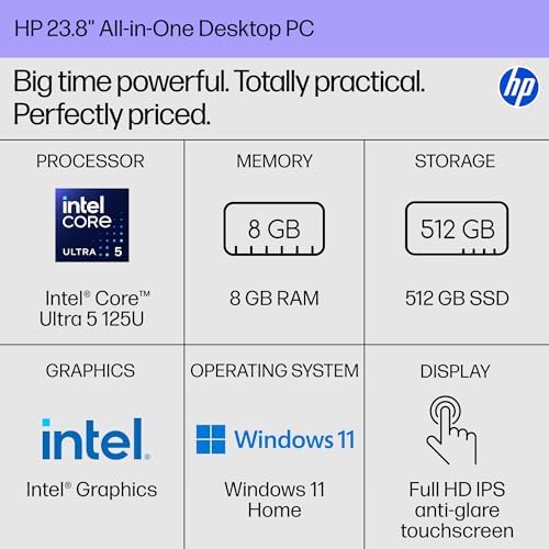HP 23.8 inch All-in-One Desktop PC, FHD Touchscreen, Intel Core Ultra 5 125U, 8 GB RAM, 512 GB SSD, Intel Graphics, Windows 11 Home, Shell White, 24-cr1170 (2025) - Image 2