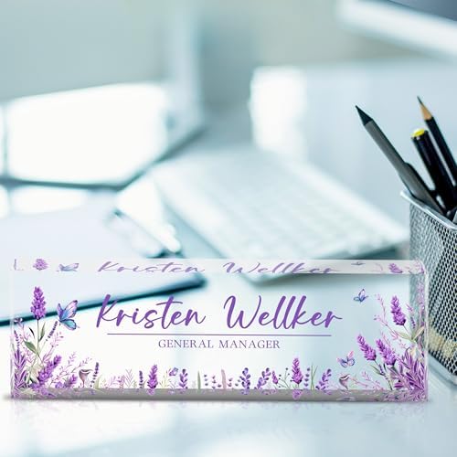 Desk Name Plate Personalized, Custom Name Plate for Desk, Personalized Acrylic Name Plate for Desk, Customize Office Name Plates for Desks, Personalized Purple Desk Decor for Office Gift - Image 2