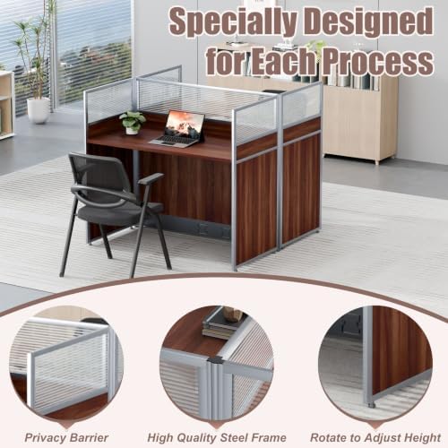 Modular Office Cubicle Desk Workstation with Privacy Panels and Cable Management, 2-Person Long Computer Desk for Commercial Workspace, Sound Dampening Partition Wall (Walnut, 47.2IN) - Image 5