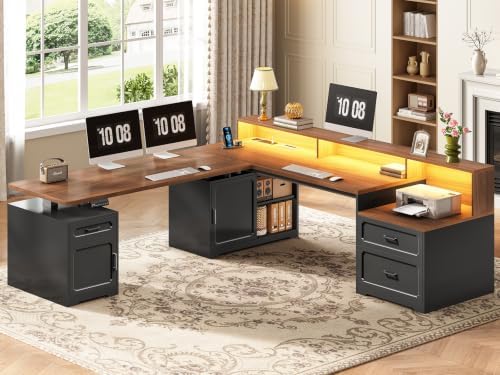 SEDETA Farmhouse L Shaped Standing Electric Desk with Storage, Black by SEDETA