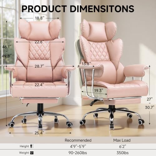 COMHOMA Big and Tall Office Chair, High Back Leather Gaming Chair with Footrest, Executive Ergonomic Office Chairs with Pocket Spring Lumbar Support and with Outward Fixed Soft Armrests - Image 3