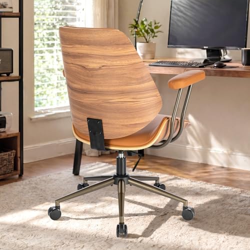 Modern Mid Back Office Chair, Adjustable Swivel Desk Chair with Arms, Brown - Image 7