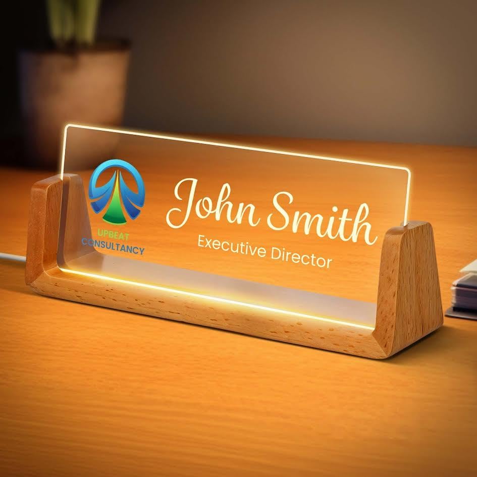 Personalized Light Up Desk Name Plate, Custom LED Acrylic Name Plate for Office, Appreciation Gifts for Boss Coworker Employee Teacher, Office Desk Decor for Women Men - Logo- 3x8", Acrylic, Made in USA by My Sign Center by MySignCenter