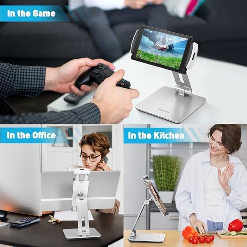 AboveTEK Business Kiosk Aluminum Tablet iPad Stand, 360° Swivel Tablet & Phone Holders for Any 4"-15.6" Display Tablets/Cell Phones/Portable Monitor, Sturdy for Store POS Office (Silver) - Image 3