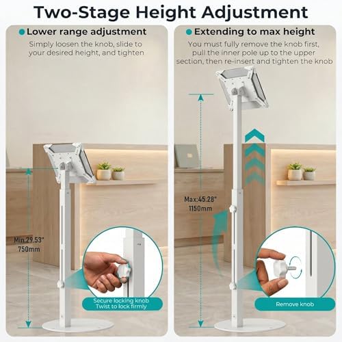 Anti-Theft iPad Kiosk Stand, Adjustable Tablet Floor Stand for POS Checkout - Image 4
