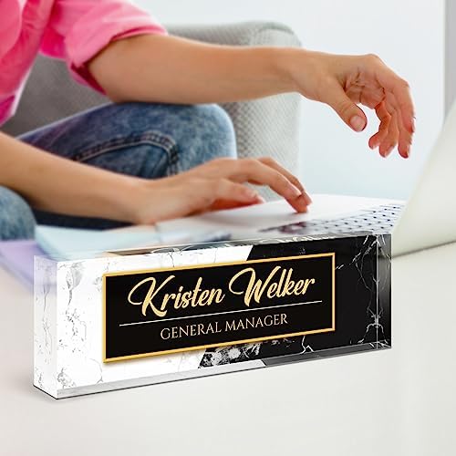 Name Plate for Desk, Desk Name Plate Personalized, Office Decor for Women Men, Acrylic Desktop Accessories, Office Appreciation Gifts for Boss Social Workers Nurse Teacher Employee (White/Black) - Image 6