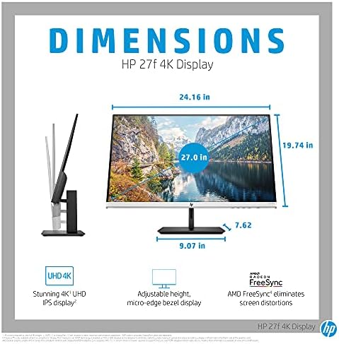 HP 27-inch Monitor with Height Adjust (27f 4K, Natural Silver and Black) - Image 3