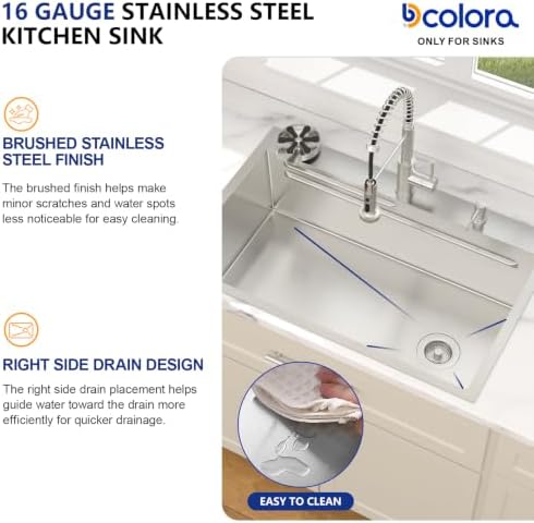 Dcolora 33" Drop In Stainless Steel Kitchen Sink Workstation with Faucet - Image 3