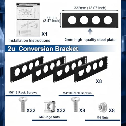 Lewtemi 8 Pcs 2U 2post Conversion Kit Rack Extender Compatible with 19 in - Image 2