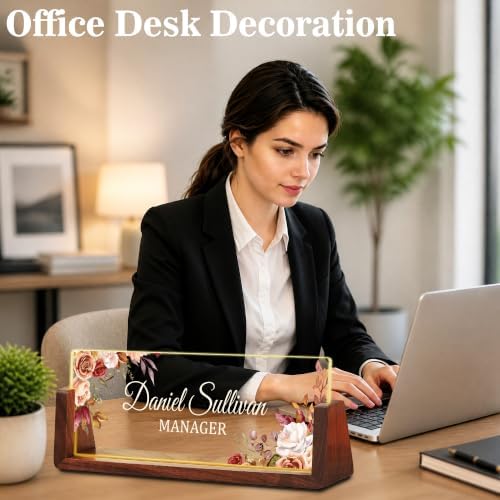 Custom Name Plate for Desk with LED Walnut Frame, Office Desk Decor - Image 5