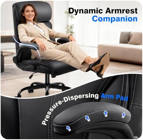 AreShark Executive Office Chair - 400lbs Heavy Duty Ergonomic Desk Chair with Comfy Cushion, High Back Breathable Leather Computer Chair with Flip-up Arms & Rocking Function for Home Office - Image 6