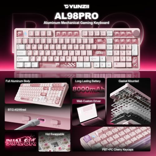 YUNZII AL98 PRO Aluminum Wireless Mechanical Keyboard(Pink,Candy Switch) - Image 2
